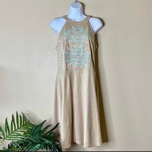 Ariat Mira Faux Suede Embroidered Halter Dress Sz 8 Tan